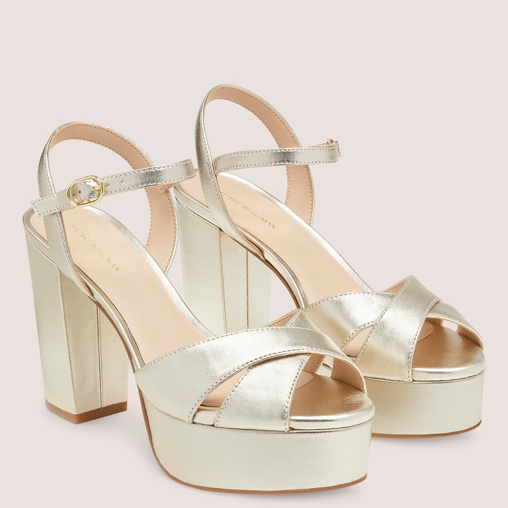 NWT Stuart Weitzman IVONA Platino Metallic Nappa - size 9.5